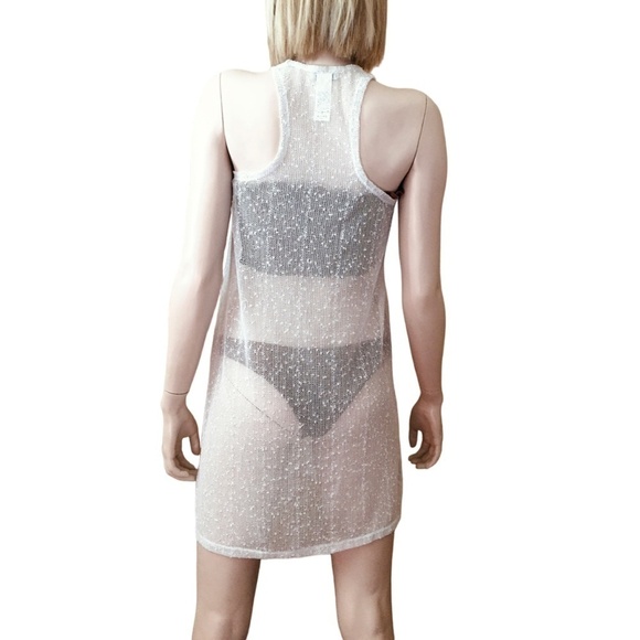 CALVIN Klein Sequin Swimsuit Bikini Coverup White V-Neck Shift Racerback Tank - Picture 4 of 13